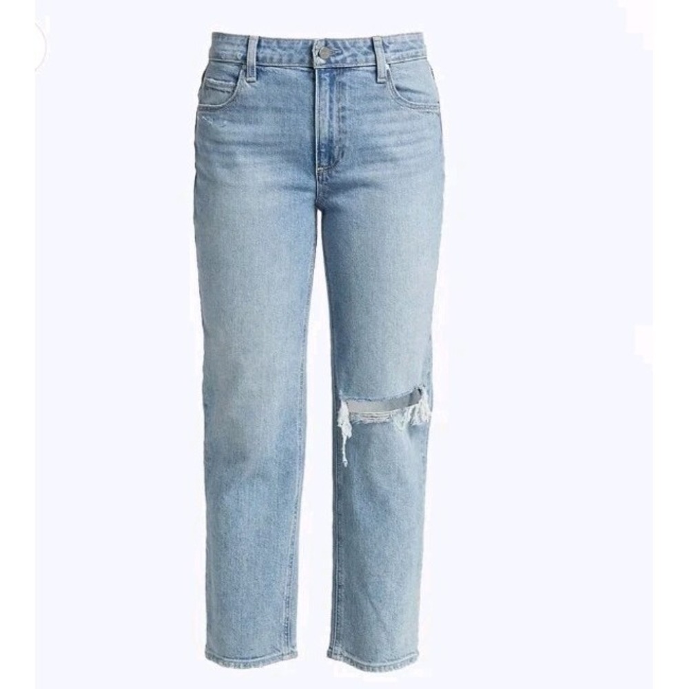 NWT Womens Paige Noella Chamomile Destructed Light Denim Straight Leg Jeans
